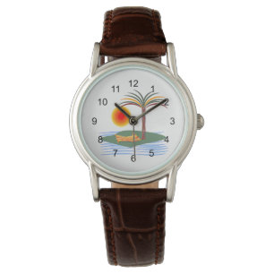 Helle tropische Palmen, Sonne und Wellen Armbanduhr