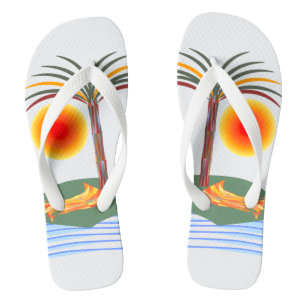 Helle tropische Palmen, Sonne und Wellen Badesandalen