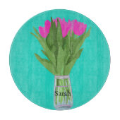 Helle Tulip Blume Moderne Illustration + Name Schneidebrett (Vorderseite)