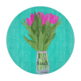 Helle Tulip Blume Moderne Illustration + Name Schneidebrett