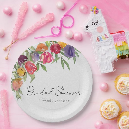 Helle Tulips und Grünes Brautparty Pappteller (Party)