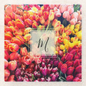 Helle Tulpen-Foto mit Monogramm Glasuntersetzer (Vorderseite)