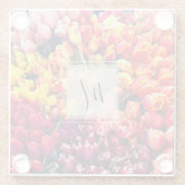 Helle Tulpen-Foto mit Monogramm Glasuntersetzer (Rückseite)