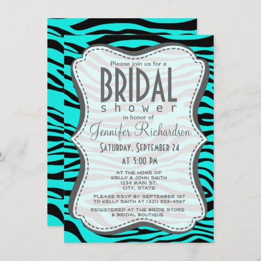 Helle Türkis Zebra Stripes Animal Print Einladung (Vorne/Hinten)