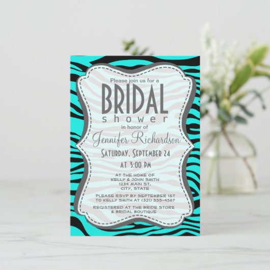 Helle Türkis Zebra Stripes Animal Print Einladung (Stehend Vorderseite)