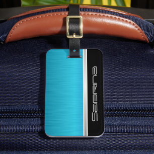 Helle türkisfarbene blaue Brush Steel und Silber P Gepäckanhänger