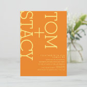 Helle Typografie Extra Bold Orange Wedding Einladung (Stehend Vorderseite)