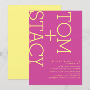 Helle Typografie Extra Bold Rosa Gelbe Hochzeit Einladung