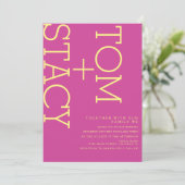 Helle Typografie Xtra Bold Pink Yellow Wedding Einladung (Stehend Vorderseite)