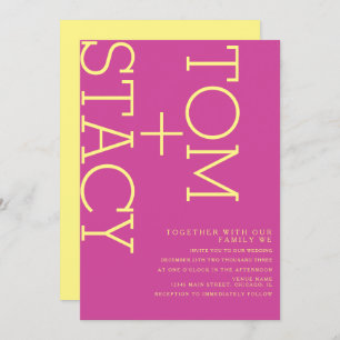 Helle Typografie Xtra Bold Pink Yellow Wedding Einladung