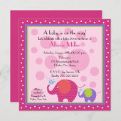 Helle u. Spaß-Elefant-Babyparty Einladung (Vorne/Hinten)