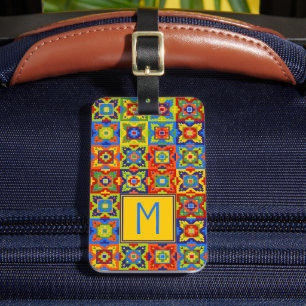 Helle und bunte geometrische Fliesen-Monogramm Gepäckanhänger