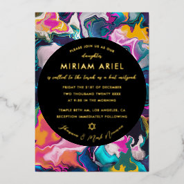 Helle und farbenfrohe Abstrakte Marbella Bat Mitzv Folieneinladung