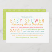 Helle und farbenfrohe Babydusche laden ein Einladung (Vorne/Hinten)