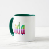 Helle und farbenfrohe Bezeichnung "Linda" Tasse (Vorderseite Links)