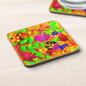 Helle und farbenfrohe Blume Kunst. Jetzt kaufen Getränkeuntersetzer (Linke Seite)