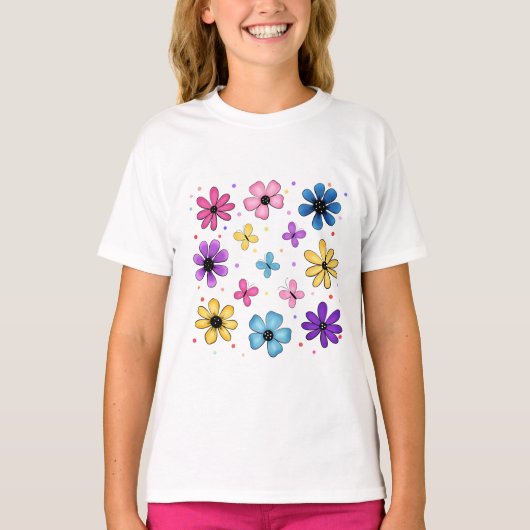 Helle und farbenfrohe Blume und Schmetterlinge T-Shirt (Vorderseite)