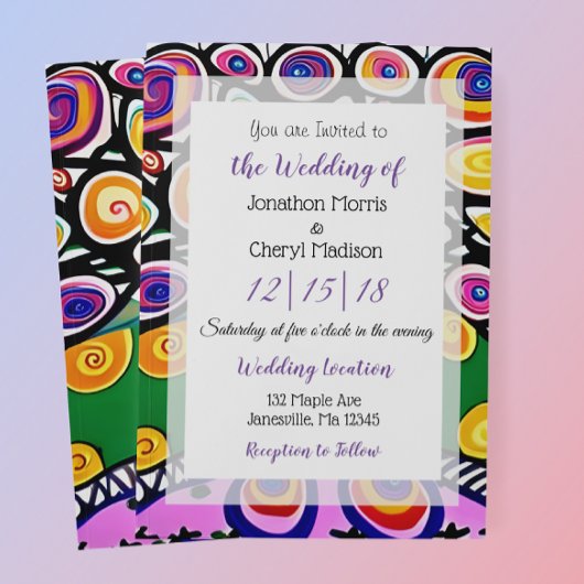 Helle und farbenfrohe Boho Tree Wedding Einladung