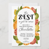 Helle und farbenfrohe Citrus Baby Dusche Einladung (Vorderseite)