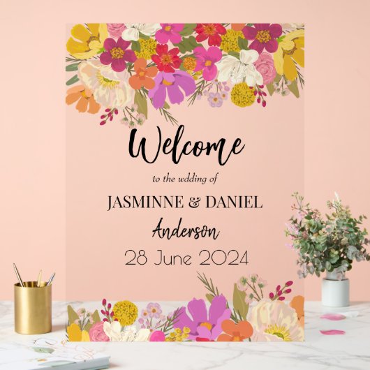 Helle und farbenfrohe Gartenhochzeit Herzlich will Acrylschild (Hochzeit)