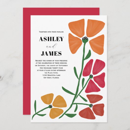 Helle und farbenfrohe Hochzeit im Jugendstil Einladung (Vorne/Hinten)