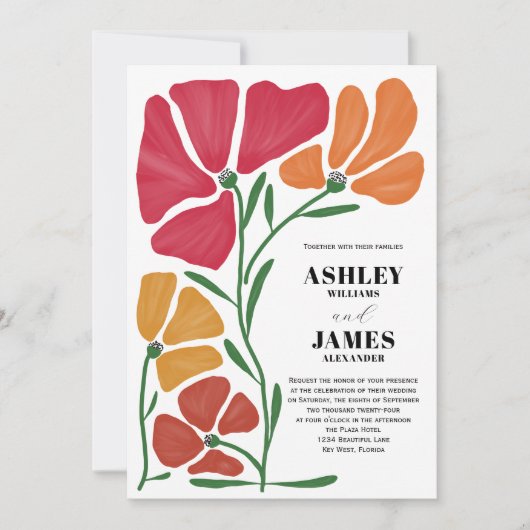 Helle und farbenfrohe Hochzeit im Jugendstil Einladung (Vorderseite)