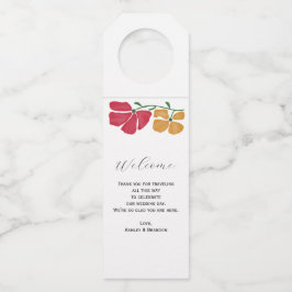 Helle und farbenfrohe Hotelgäste Begrüßung Flaschenanhänger