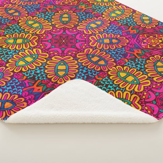 Helle und farbenfrohe Mandala Sherpadecke (3/4)