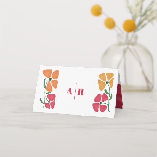 Helle und farbenfrohe Rosa- und Orangefarbene Hoch Platzkarte (Rückseite)