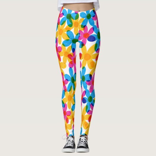 Helle und fette Hippie-Blume Retro Floral Leggings (Vorderseite)