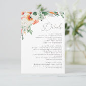 Helle und fette Orange Wildblume Hochzeitdetails Begleitkarte (Stehend Vorderseite)