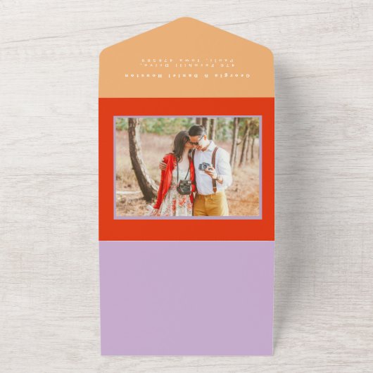 Helle und fette Retro-Hochzeit All In One Einladung (Außenbereich)