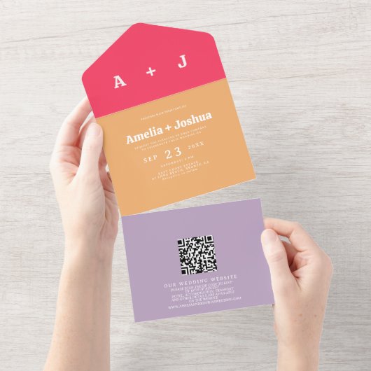 Helle und fette Retro-Hochzeit All In One Einladung (Abreißen)