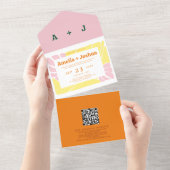 Helle und fette Retro-Hochzeit All In One Einladung (Abreißen)