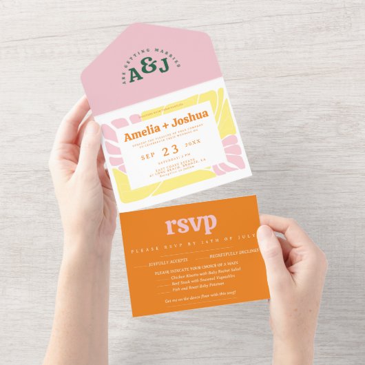 Helle und fette Retro-Hochzeit All In One Einladung (Abreißen)