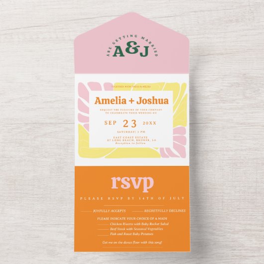 Helle und fette Retro-Hochzeit All In One Einladung (Innen Boden)