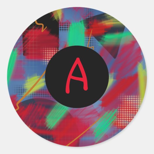 Helle und fröhliche Abstrakte Digital Art Monogram Runder Aufkleber (Vorderseite)