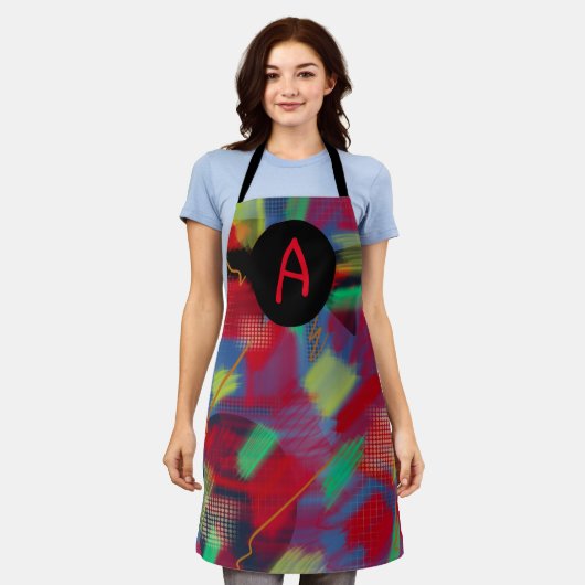 Helle und fröhliche Abstrakte Digital Art Monogram Schürze (Getragen)