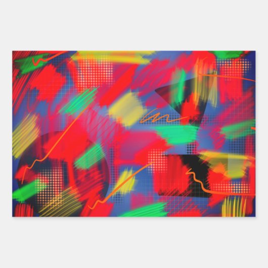 Helle und fröhliche Abstrakte Digitale Kunst 3 Far Geschenkpapier Set (Vorderseite 3)