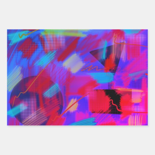 Helle und fröhliche Abstrakte Digitale Kunst 3 Far Geschenkpapier Set (Vorderseite)