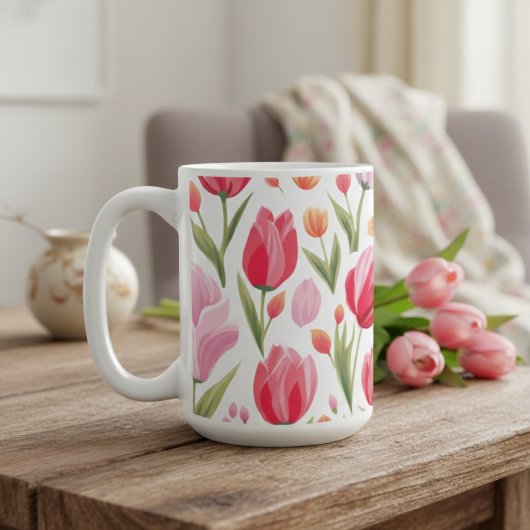 Helle und fröhliche Frühlingswasserfarbe Rosa Tulp Kaffeetasse