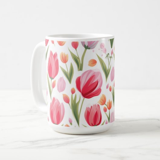Helle und fröhliche Frühlingswasserfarbe Rosa Tulp Kaffeetasse (Vorderseite Links)