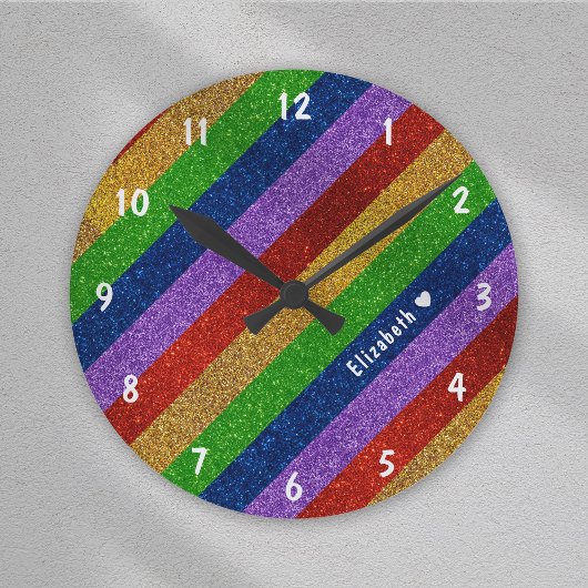 Helle und Funkelnd Regenbogen-Imitate Glitzer Stre Runde Wanduhr