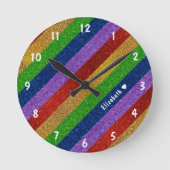 Helle und Funkelnd Regenbogen-Imitate Glitzer Stre Runde Wanduhr (Vorderseite)