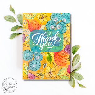 Helle und kühne Aquarellblumen Danke Karte