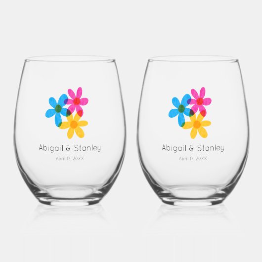 Helle und kühne Hippie-Blume Frühjahrssehen Weinglas Ohne Stiel (Vorderseite)