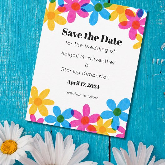 Helle und kühne Hippie-Blume Save the Date Einladung