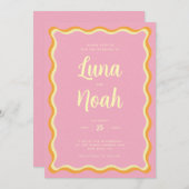 Helle und kühne rosa Einladung zur Hochzeit (Vorne/Hinten)