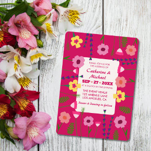Helle und kühne rosa farbige QR-Kodierung Hochzeit Einladung