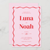 Helle und kühne rosa und rote Hochzeit Einladung (Vorne/Hinten)